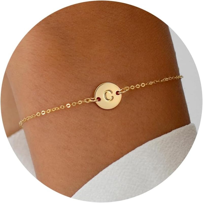 BAYLAY Gold Initial Bracelets for Women Girls Gifts - 18K Gold Plated Letter Initial Bracelet Dainty Disc Monogram Bracelet Gold Bracelets for Women Gold Jewelry Gifts for Women Teen Girls - Image 1